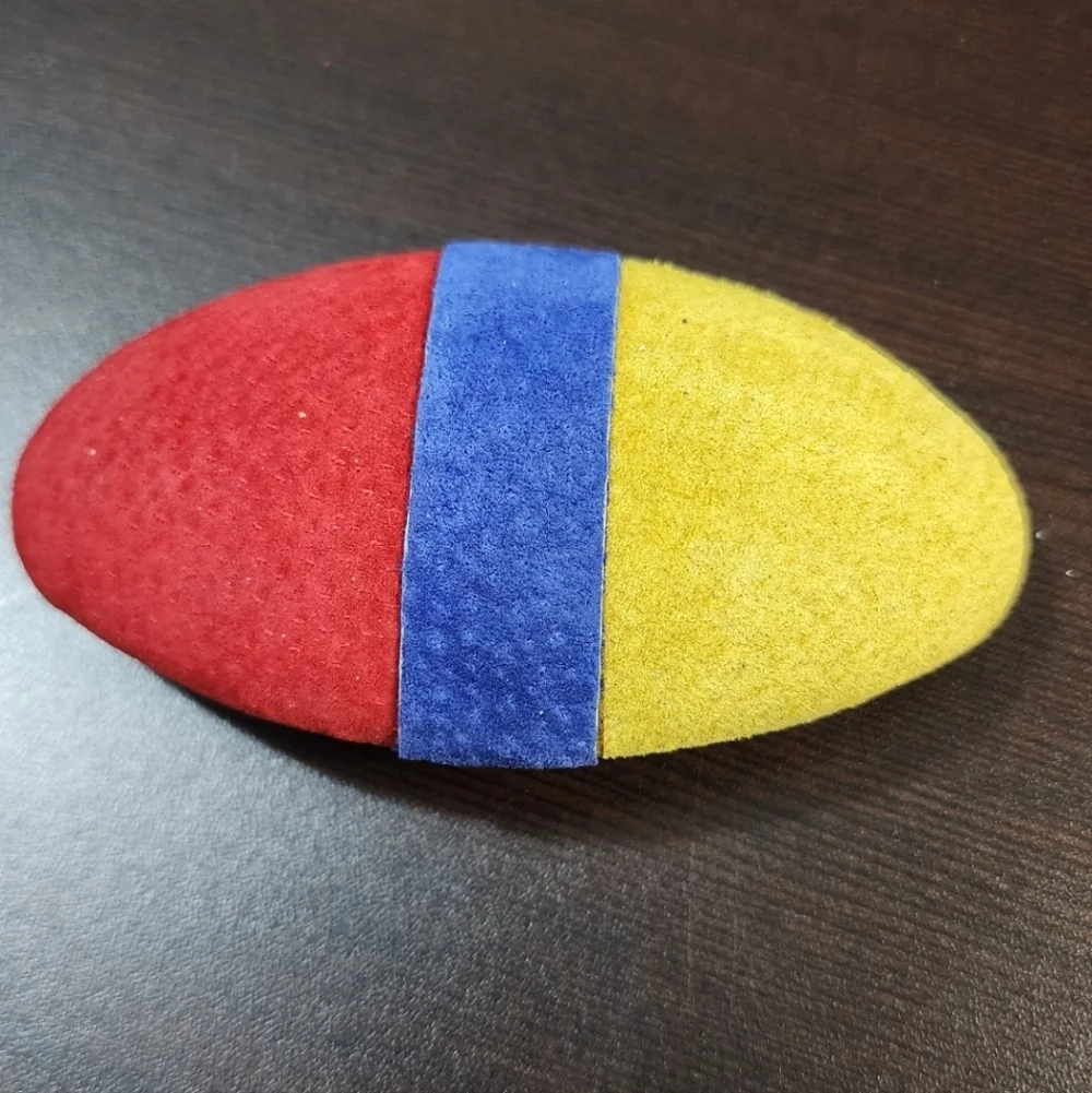 VINTAGE 80s COLOR BLOCK LEATHER BARRETTE OVERSIZED RED BLUE YELLOW HAIR CLIP